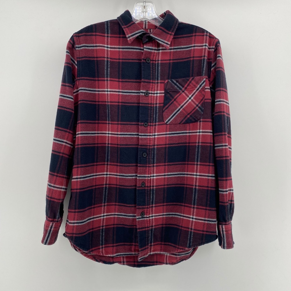 Telluride Clothing Co Mens Small Red Navy Blue Plaid Flannel Button Down Shirt
